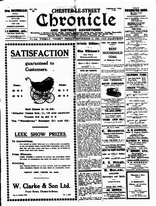 cover page of Chester-le-Street Chronicle and District Advertiser published on September 17, 1915