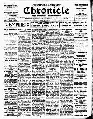 cover page of Chester-le-Street Chronicle and District Advertiser published on March 19, 1920