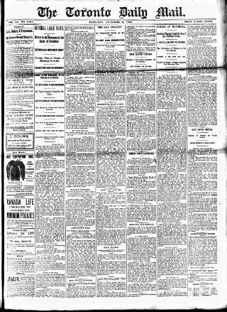 cover page of Toronto Daily Mail published on November 2, 1882