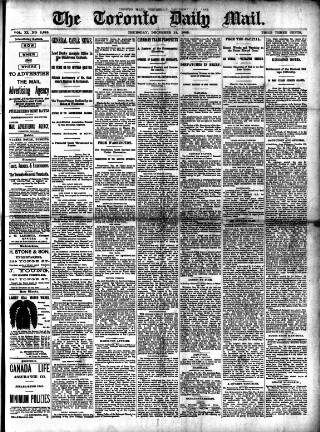 cover page of Toronto Daily Mail published on December 14, 1882