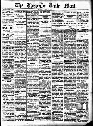 cover page of Toronto Daily Mail published on March 19, 1883