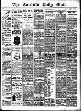 cover page of Toronto Daily Mail published on June 18, 1890