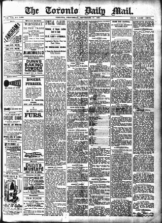 cover page of Toronto Daily Mail published on September 17, 1890