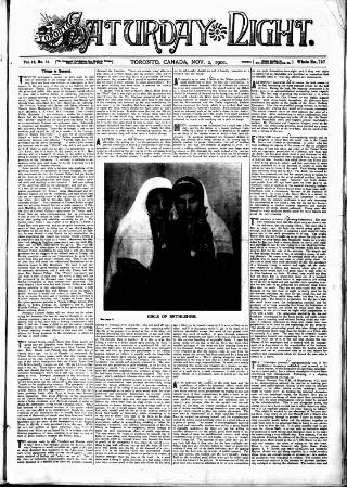 cover page of Toronto Saturday Night published on November 2, 1901