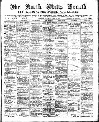 cover page of North Wilts Herald published on March 19, 1886