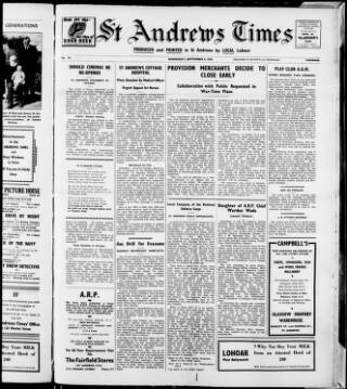 cover page of St. Andrews Times published on September 6, 1939