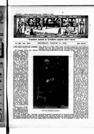 cover page of Cricket published on March 31, 1910