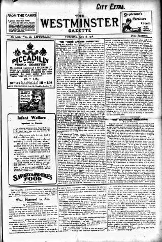 cover page of Westminster Gazette published on June 18, 1918