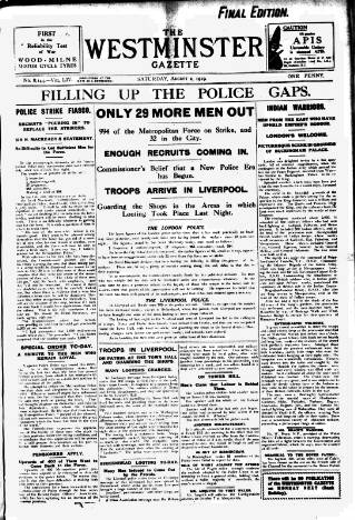 cover page of Westminster Gazette published on August 2, 1919