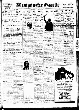 cover page of Westminster Gazette published on November 2, 1927