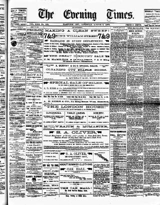 cover page of Hamilton Daily Times published on August 2, 1879