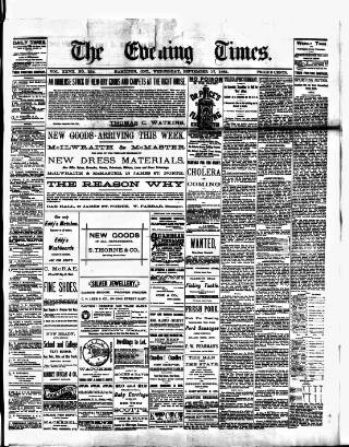 cover page of Hamilton Daily Times published on September 17, 1884