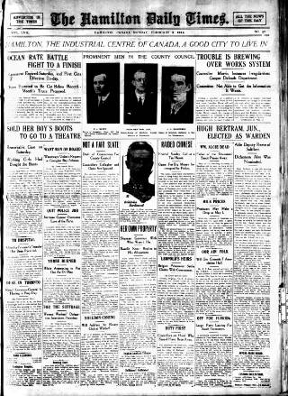 cover page of Hamilton Daily Times published on February 2, 1914