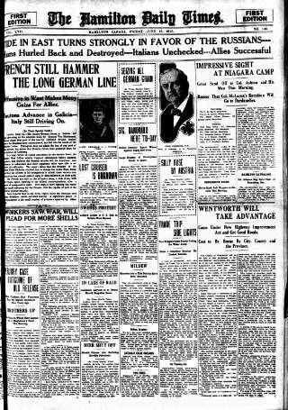 cover page of Hamilton Daily Times published on June 18, 1915