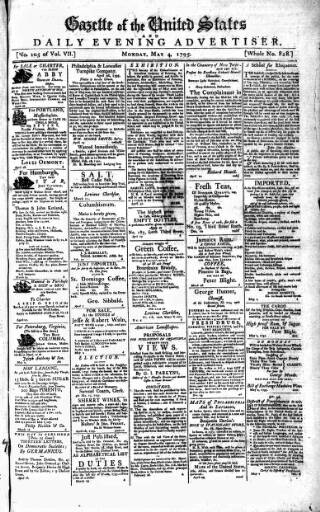 cover page of Gazette of the United States published on May 4, 1795