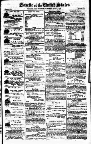 cover page of Gazette of the United States published on May 4, 1796