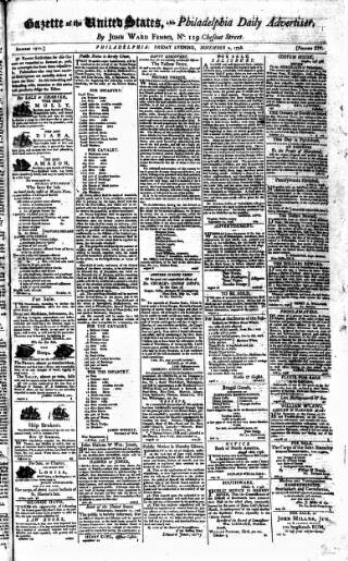 cover page of Gazette of the United States published on November 2, 1798