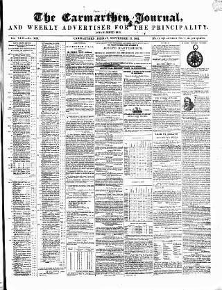 cover page of Carmarthen Journal published on September 17, 1852