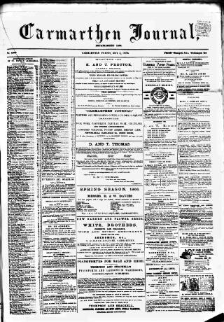 cover page of Carmarthen Journal published on May 4, 1866
