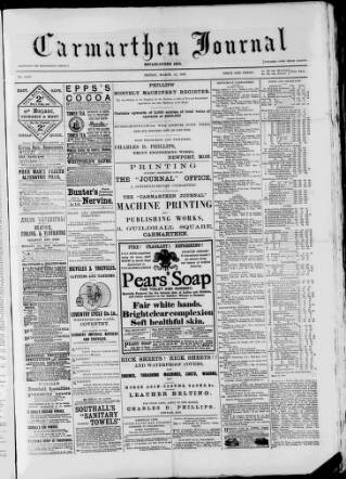 cover page of Carmarthen Journal published on March 19, 1886