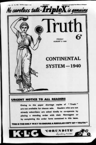 cover page of Truth published on August 2, 1940