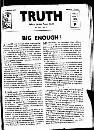 cover page of Truth published on November 2, 1951