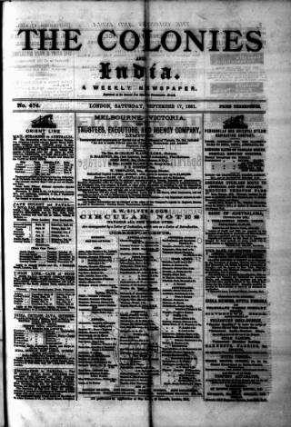 cover page of Colonies and India published on September 17, 1881