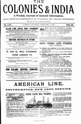 cover page of Colonies and India published on February 2, 1895