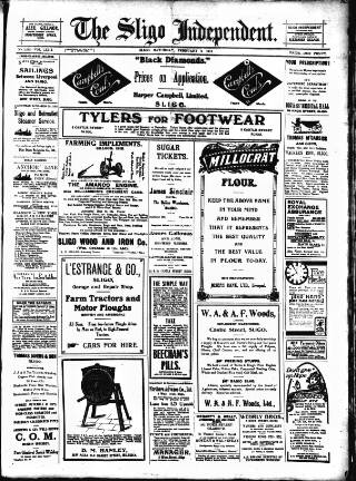 cover page of Sligo Independent published on February 2, 1918