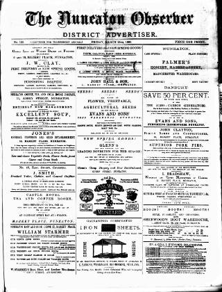 cover page of Nuneaton Observer published on March 19, 1880