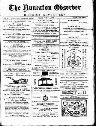 cover page of Nuneaton Observer published on June 18, 1880