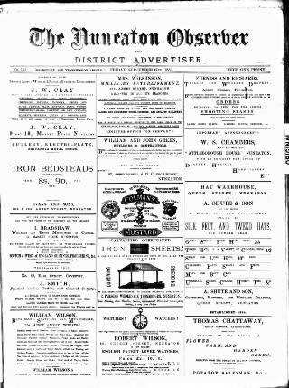 cover page of Nuneaton Observer published on September 17, 1880