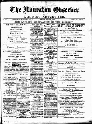 cover page of Nuneaton Observer published on February 2, 1883