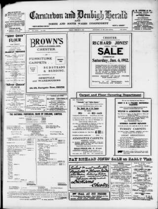 cover page of Caernarvon & Denbigh Herald published on February 2, 1912