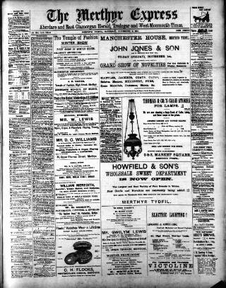 cover page of Merthyr Express published on November 2, 1901