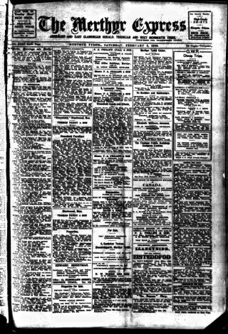 cover page of Merthyr Express published on February 2, 1929