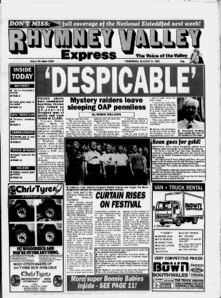 cover page of Merthyr Express published on August 2, 1990