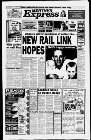 cover page of Merthyr Express published on April 4, 1991