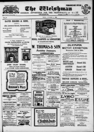 cover page of Welshman published on November 2, 1923