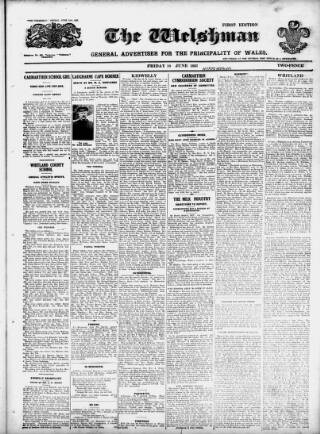 cover page of Welshman published on June 18, 1937