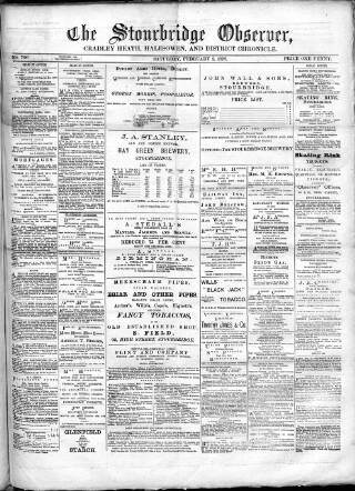 cover page of Cradley Heath & Stourbridge Observer published on February 2, 1878
