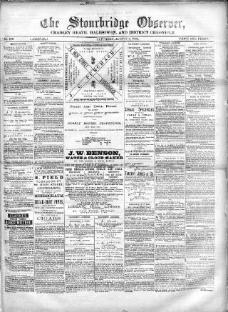 cover page of Cradley Heath & Stourbridge Observer published on August 2, 1879