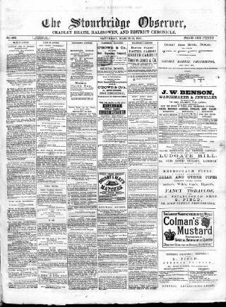 cover page of Cradley Heath & Stourbridge Observer published on March 19, 1881