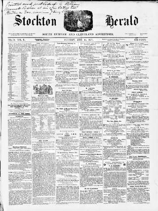 cover page of Stockton Herald, South Durham and Cleveland Advertiser published on June 18, 1859