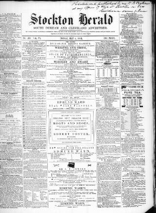 cover page of Stockton Herald, South Durham and Cleveland Advertiser published on May 4, 1866