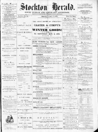 cover page of Stockton Herald, South Durham and Cleveland Advertiser published on November 2, 1872
