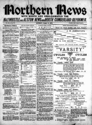 cover page of North Cumberland Reformer published on August 13, 1898