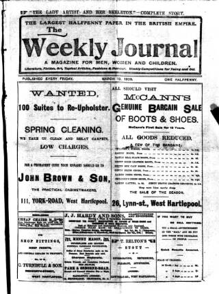 cover page of Weekly Journal (Hartlepool) published on March 19, 1909