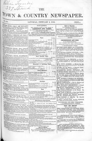 cover page of Charles Knight's Town & Country Newspaper published on February 2, 1856