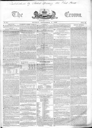 cover page of Crown published on September 2, 1838